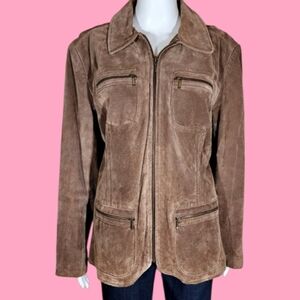 🦄 I.e. RelaxedClassic Women's Suede Zip-Front Jacket in Brown Size Large